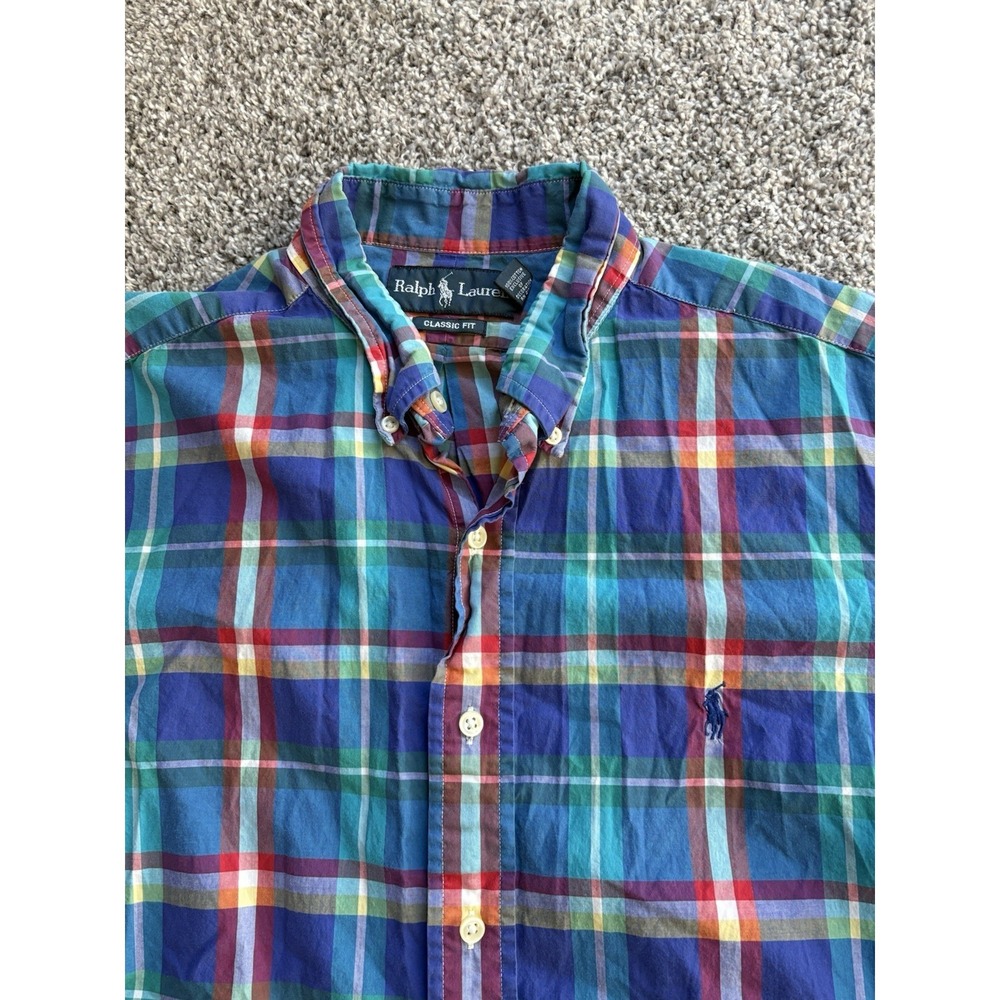 Polo Ralph Lauren Mens Classic Fit Plaid Button Down Short Sleeve Shirt Large L